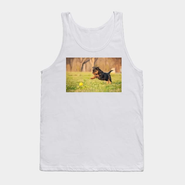 Playful Rottweiler Puppy Digital Painting Tank Top by gktb